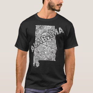 Camiseta Mapa artístico de Mandala do Alabama com texto em 