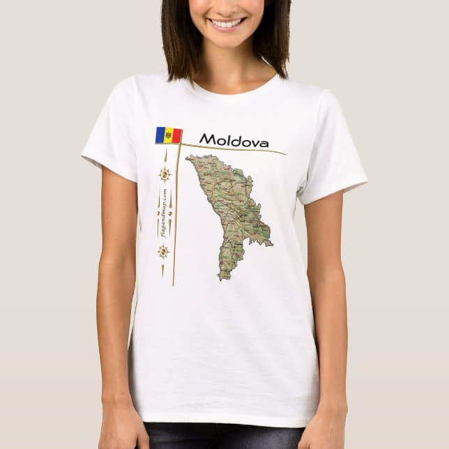 Camiseta Mapa + Bandeira + Título da Moldávia (Frente)