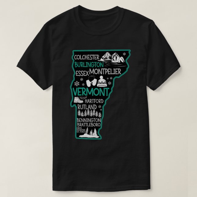 Camiseta Mapa bonito de Vermont Burlington EsRutland Bennin (Frente do Design)