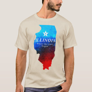 Camiseta Mapa Brilhante de Brilhante Azul do Estado de Illi
