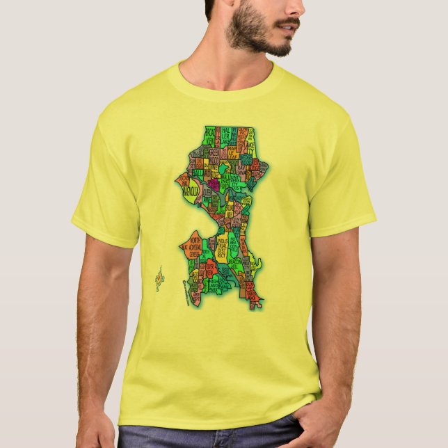 Camiseta Mapa brilhantemente colorido de Seattle (Frente)