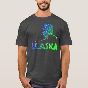 Camiseta Mapa colorida de mandala do Alasca com texto em bl