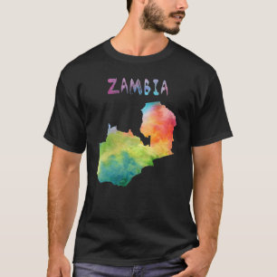 Camiseta Mapa Colorido Isolado Da Zâmbia Na Aquarela Colorf