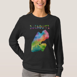 Camiseta Mapa Colorido Isolado De Djibuti Em Cor De Água