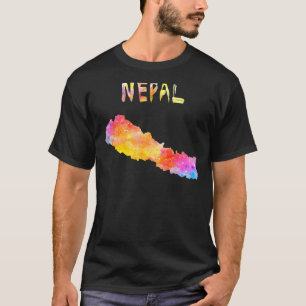 Camiseta Mapa colorido nepalês do Nepal Watercolor illu