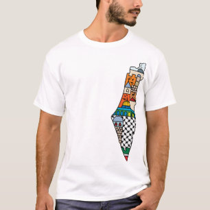 Camiseta Mapa Colorido Palestina Padrão Kufiya