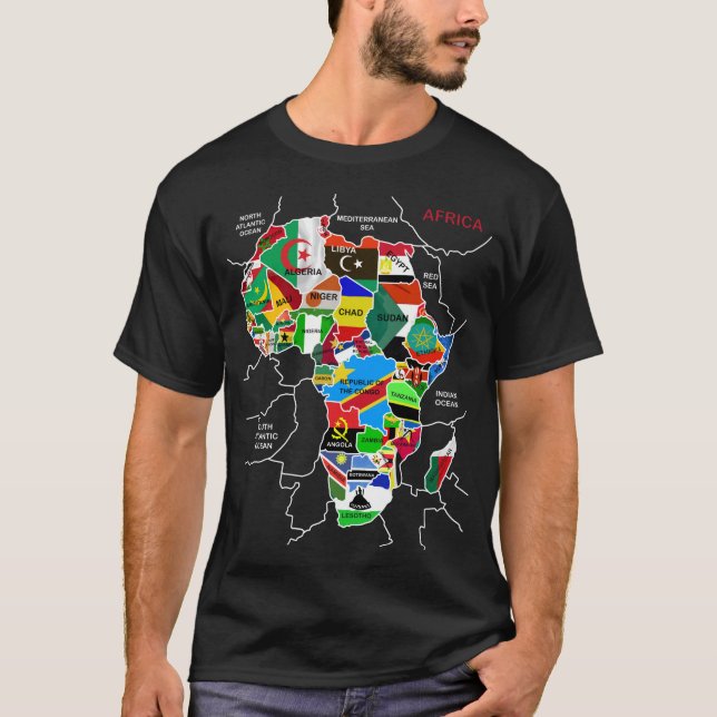 Camiseta Mapa da África com bandeiras (Frente)