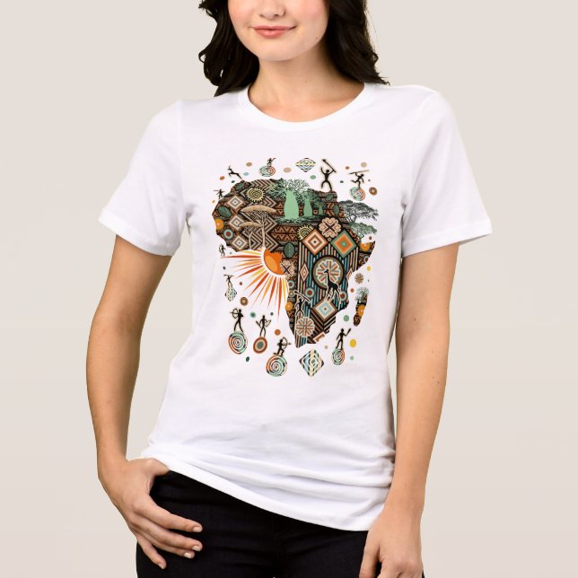 Camiseta Mapa da África com Elementos Tribais Decorativos (Frente)