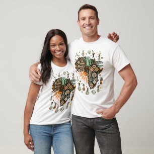 Camiseta Mapa da África Elementos Tribais Padrão Decorativo