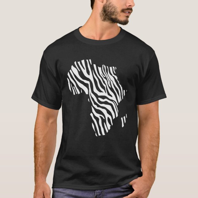 Camiseta Mapa da África Preenchido Com Impressão de Listras (Frente)