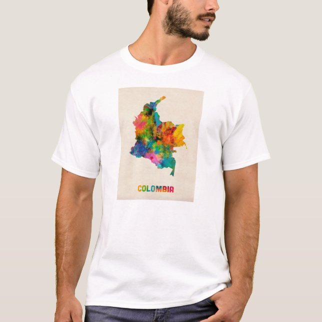 Camiseta Mapa da aguarela de Colômbia (Frente)