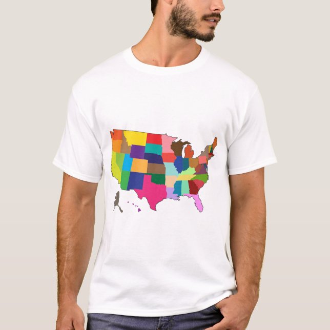 Camiseta Mapa da América em Cores (Frente)