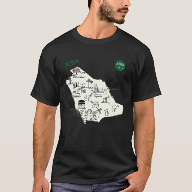 Camiseta Mapa da Arábia Saudita pintou a mão do KSA para at (Frente)