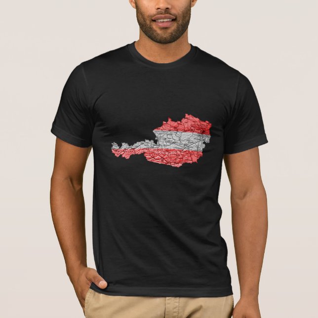Camiseta Mapa da Áustria Cores da Bandeira (Frente)