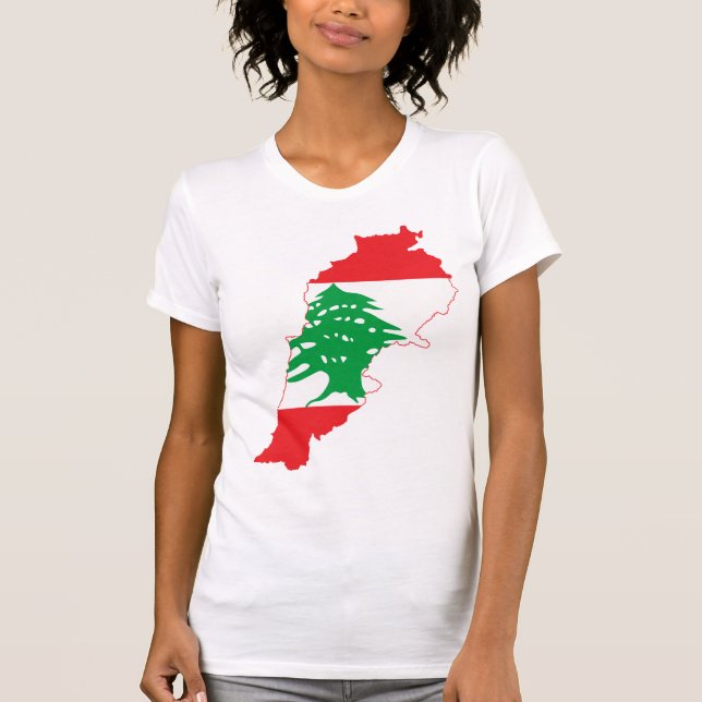 Camiseta Mapa da bandeira de Líbano das LETRAS GRANDES (Frente)
