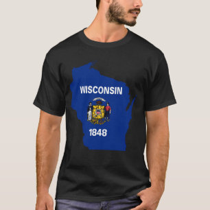 Camiseta Mapa da bandeira de Wisconsin, homens TDZ unisex
