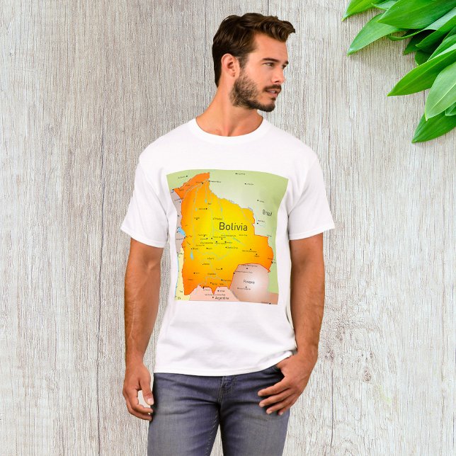 Camiseta Mapa da Bolívia com Cidades e Fronteiras (Criador carregado)