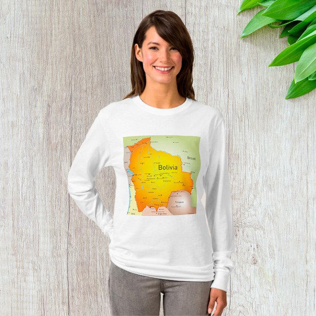 Camiseta Mapa da Bolívia com Cidades e Fronteiras (Criador carregado)