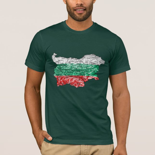 Camiseta Mapa da Bulgária Cores da Bandeira (Frente)