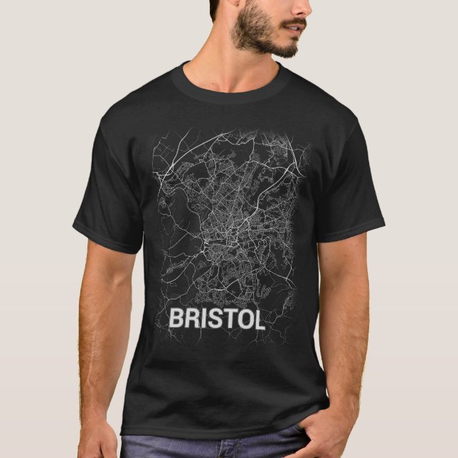Camiseta Mapa da cidade de Bristol (LETRAS GRANDES) (Frente)