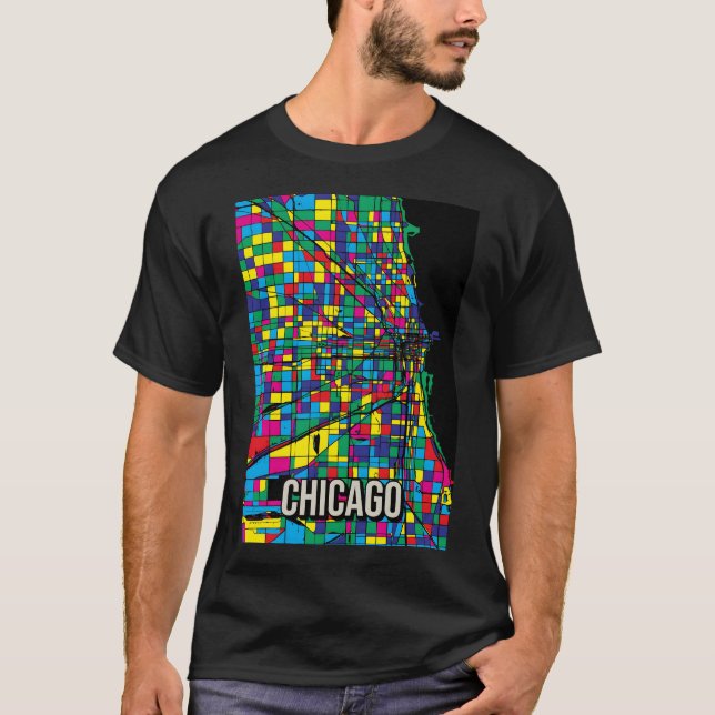 Camiseta Mapa da cidade de Chicago - Impressão de arte Abst (Frente)