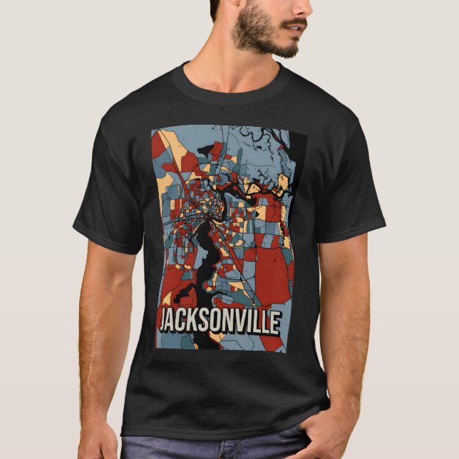 Camiseta Mapa da Cidade de Jacksonville - Tonalidade Colori (Frente)