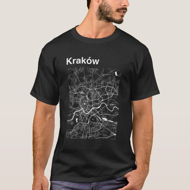 Camiseta Mapa da cidade de Polônia Krakow (Frente)