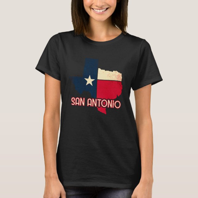 Camiseta Mapa da Cidade de San Antonio Texas Bandeira Texan (Frente)