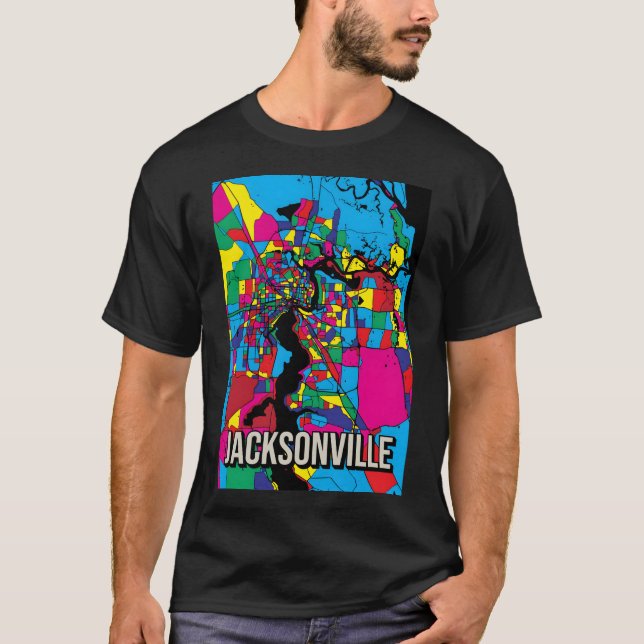 Camiseta Mapa da cidade de San Jose - Prin Abstrato de arte (Frente)