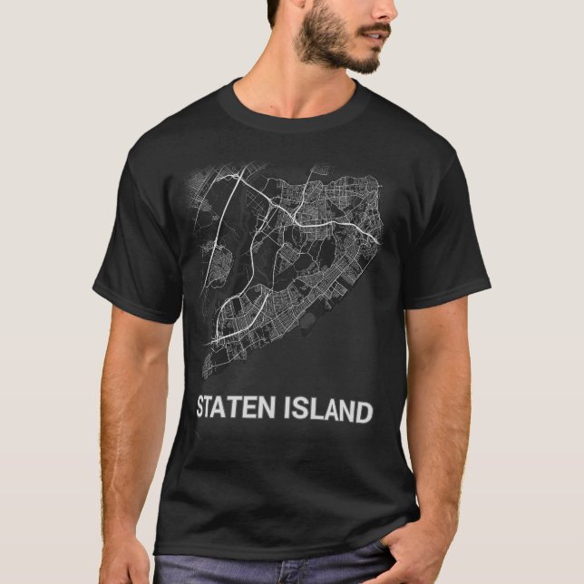 Camiseta Mapa da cidade de Staten Island (LETRAS GRANDES) (Frente)
