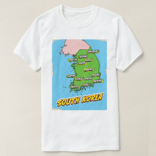 Camiseta Mapa da Coreia do Sul ilustrado em Pop Art