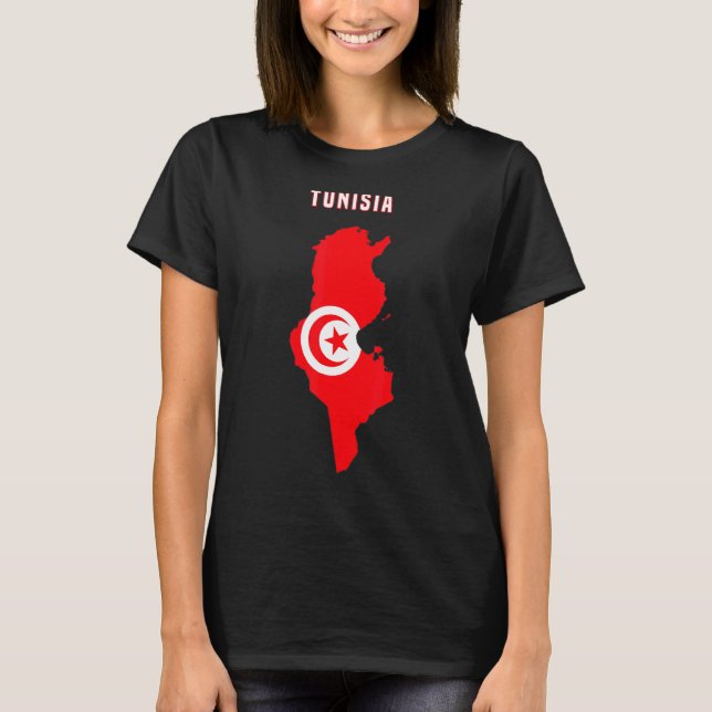 Camiseta Mapa Da Dentro De Bandeira Tunisina (Frente)