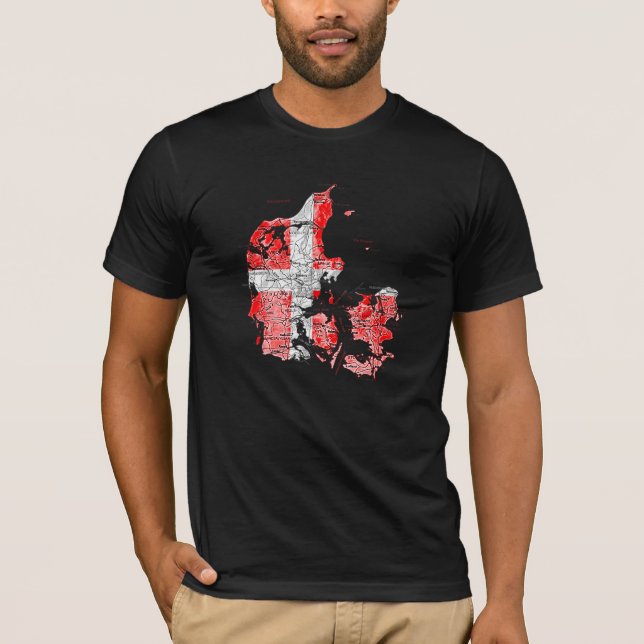 Camiseta Mapa da Dinamarca Cores da Bandeira (Frente)