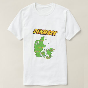 Camiseta Mapa da Dinamarca ilustrada por pop Art