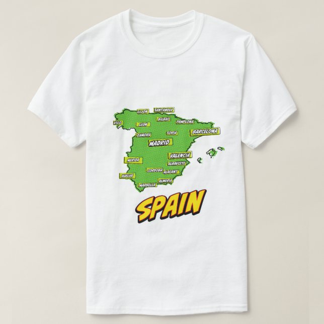 Camiseta Mapa da Espanha ilustrado em Pop Art (Frente do Design)
