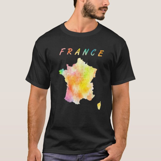 Camiseta Mapa Da França Colorida Map Watercolor Illu (Frente)