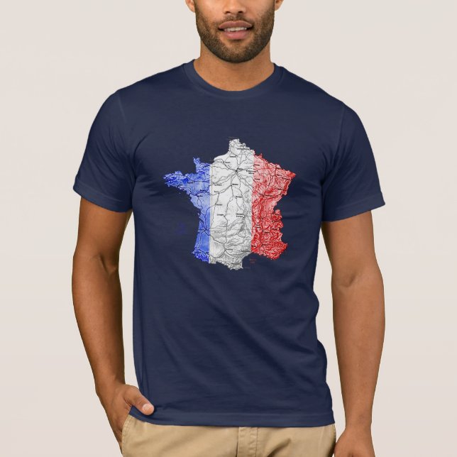 Camiseta Mapa da França Cor da Bandeira (Frente)
