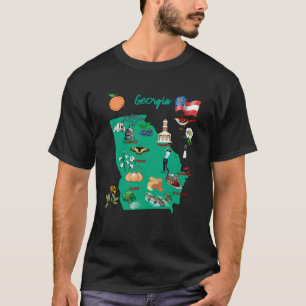 Camiseta Mapa da Geórgia com grandes cidades Destinos Turís