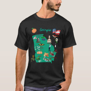 Camiseta Mapa da Geórgia com grandes cidades Destinos Turís