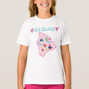 Camiseta Mapa da Grande Ilha do Havaí Ilustração Fofa em Pa
