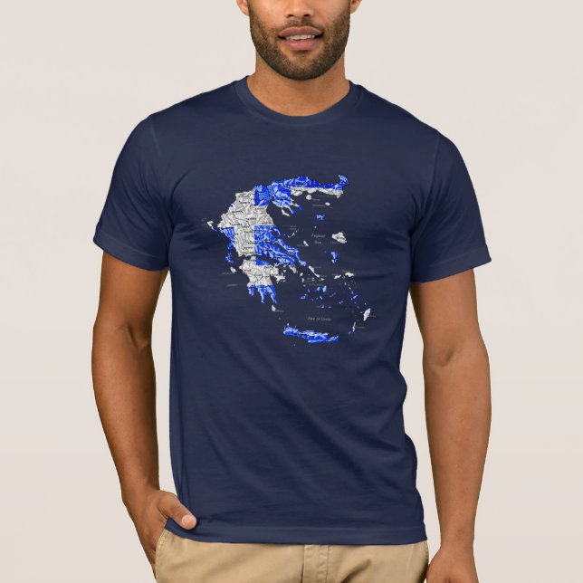 Camiseta Mapa da Grécia Cores da Bandeira (Frente)