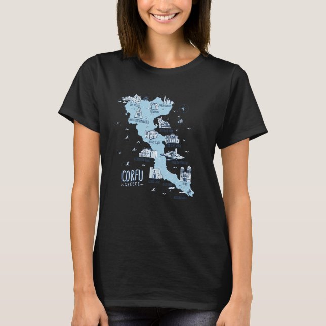 Camiseta Mapa Da Ilha Da Grécia De Corfu (Frente)