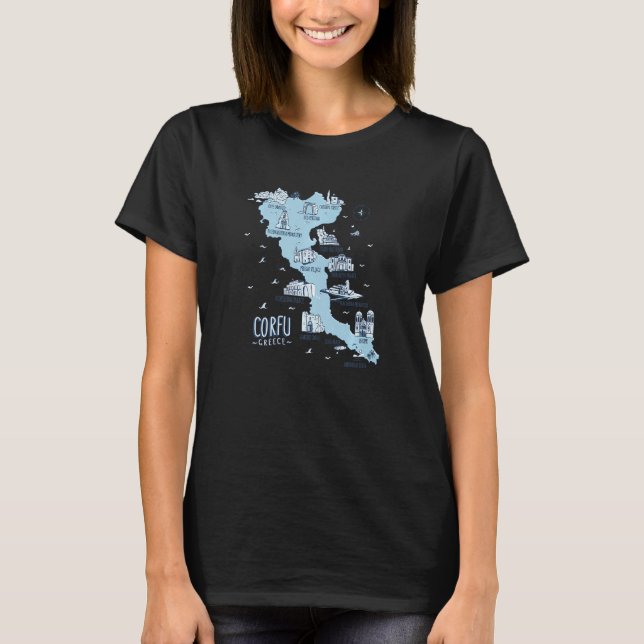 Camiseta Mapa Da Ilha Da Grécia De Corfu (Frente)