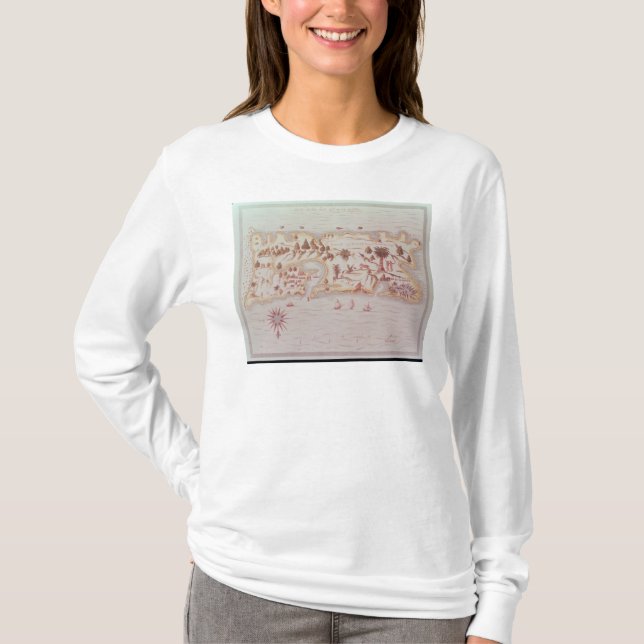 Camiseta Mapa da ilha de Puerto Rico, 1599 (Frente)