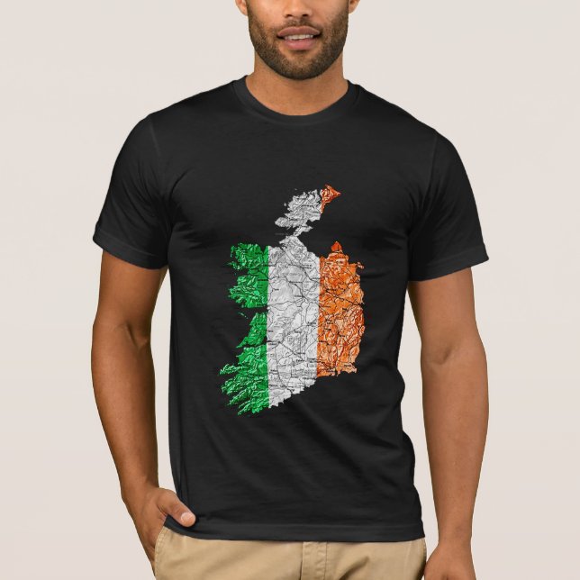 Camiseta Mapa da Irlanda Cores da Bandeira (Frente)