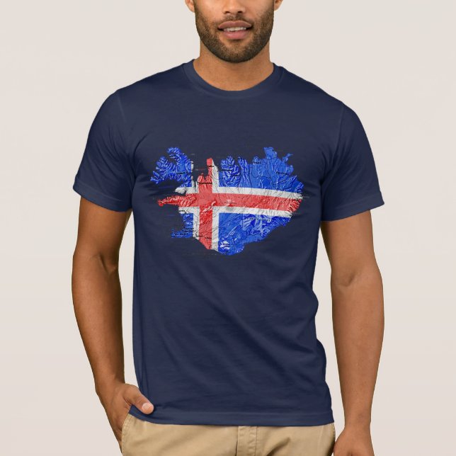 Camiseta Mapa da Islândia Cores da Bandeira (Frente)