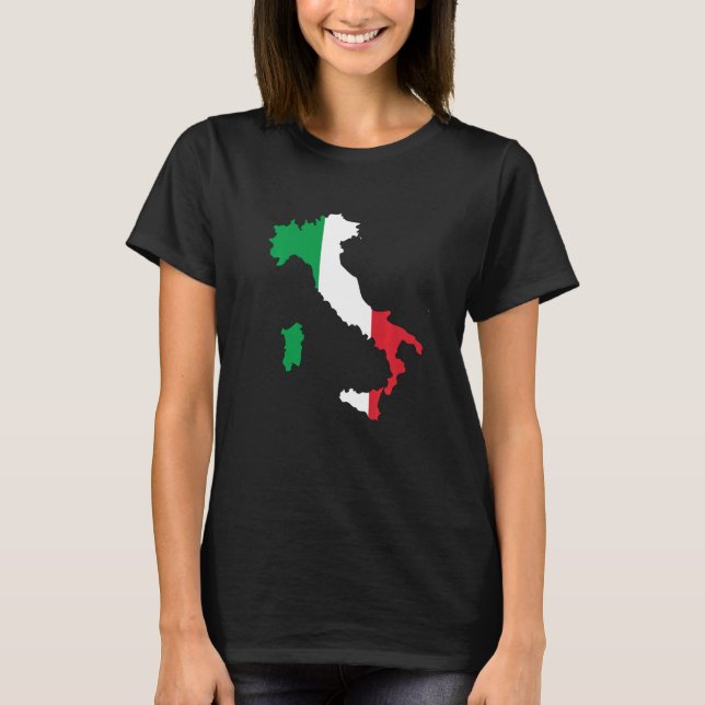 Camiseta Mapa Da Itália Com Bandas Verdes Vermelhas Brancas (Frente)