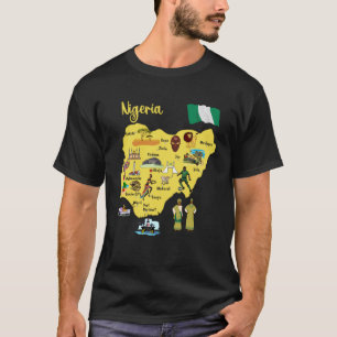 Camiseta Mapa da Nigéria Símbolos dos Marcas Territoriais d