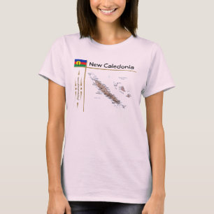 Camiseta Mapa da Nova Caledónia + Sinalizador + Título T-