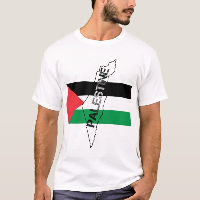 Camiseta Mapa da Palestina Livre sobre a Bandeira da Palest (Frente)